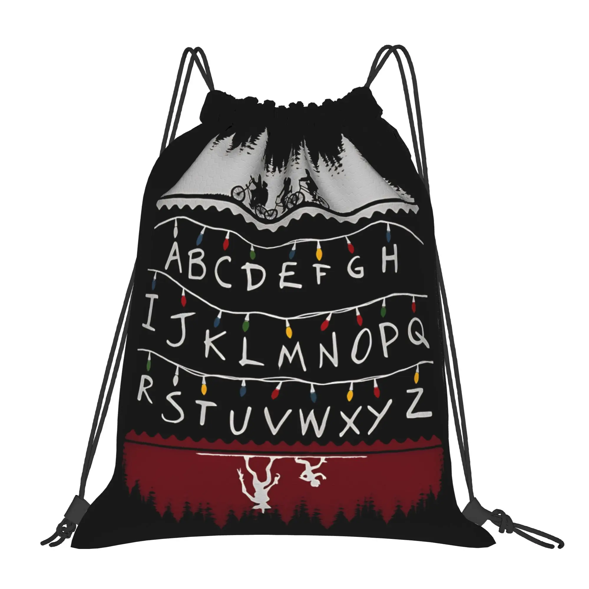 Christmas Things lights Drawstring Bag American TV Series Foldable Minimalist Backpack School Sackpack String Bags For Couple
