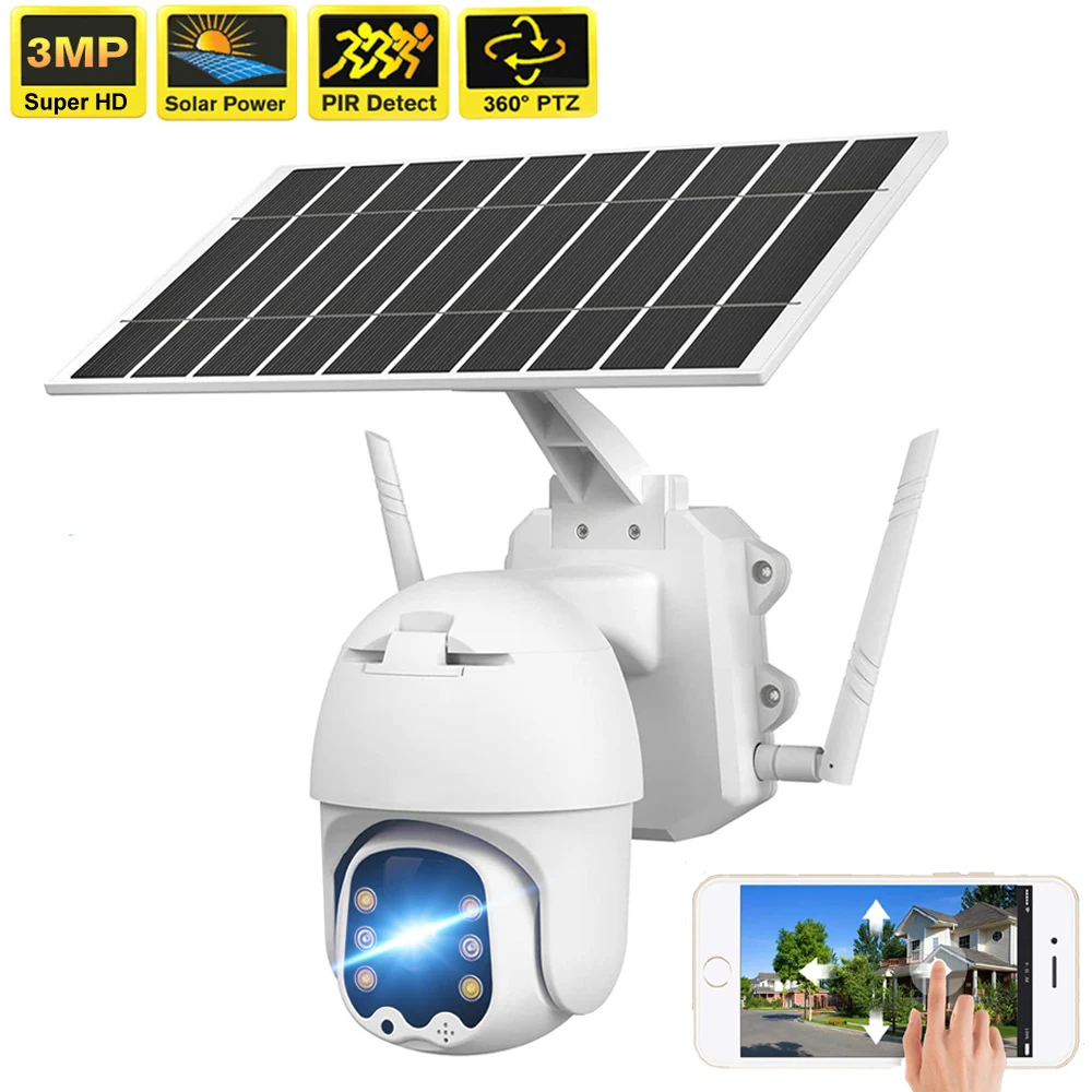 3MP Wireless 4G WiFi Camera Solar Panel Security Protection Outdoor CCTV 360 PTZ Secur Video Monitor Smart Home IP Securite Cam