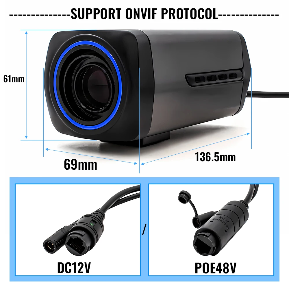 WGWK 36X Zoom PC Webcam 4K POE48V Kamera z automatycznym ustawianiem ostrości Zdalnie sterowana zmotoryzowana kamera sieciowa 5MP 30FPS do transmisji strumieniowej wideo na żywo