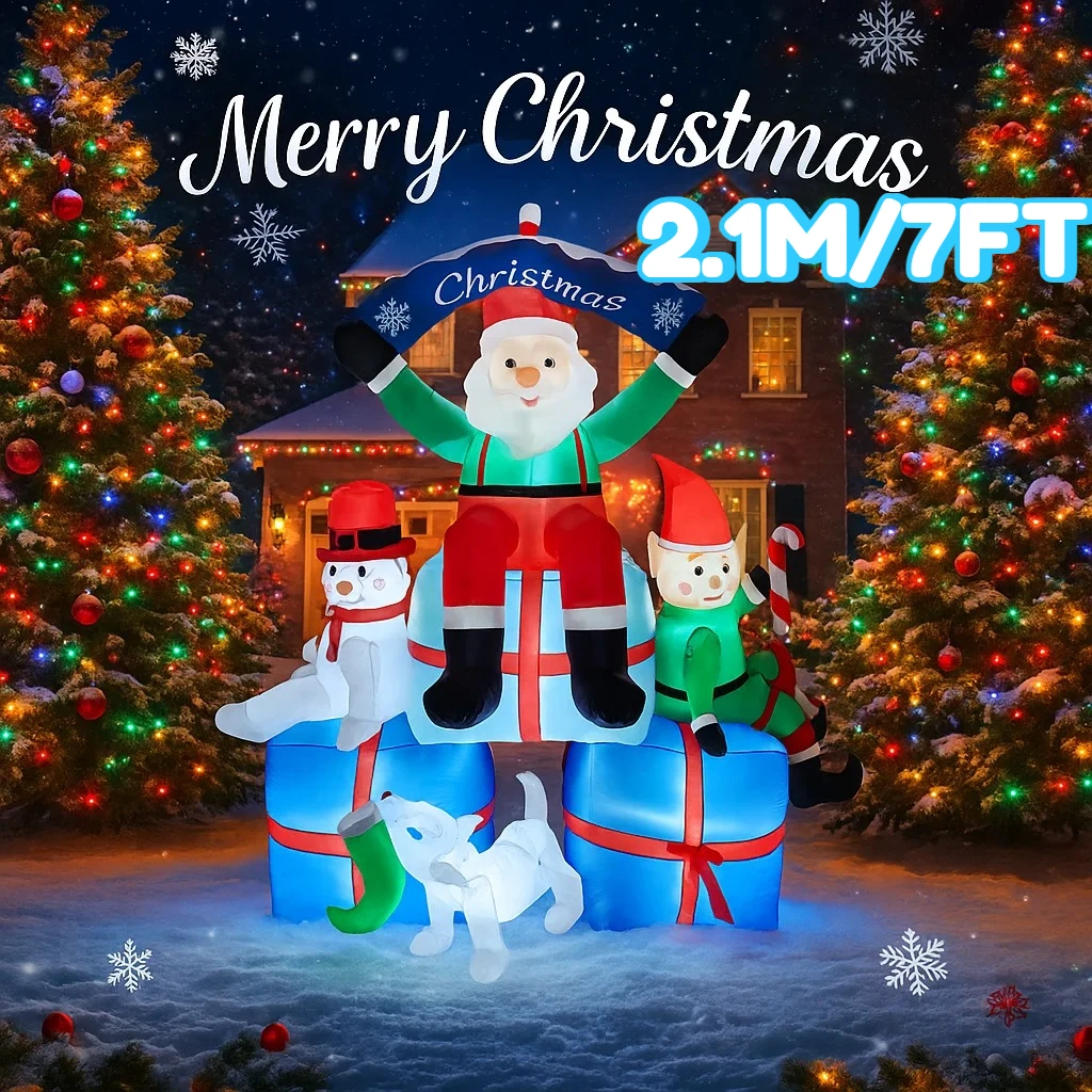 

2.1M/7FT Santa Claus Snowman Elf Dog Christmas Decor Home Inflatable Toys with LED Lights Yard Xmas Ornaments Party DIY Decor