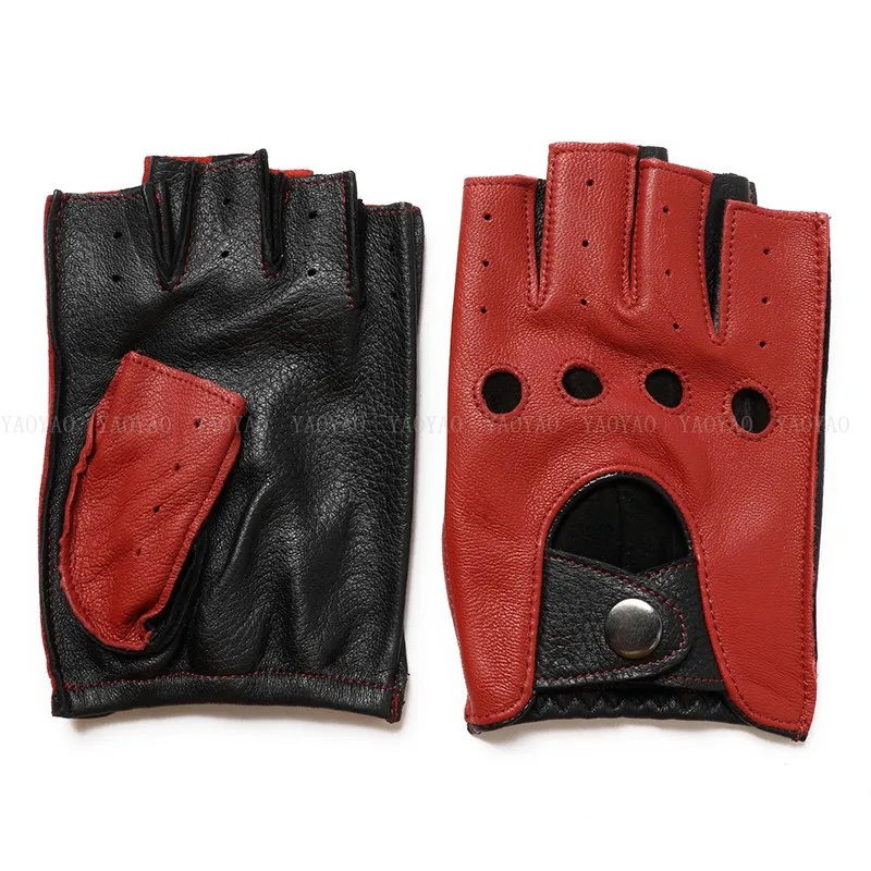 

Перчатки из натуральной кожи, мужские короткие стильные перчатки для вождения, тонкие без подкладки из овчины, локомотив, мужские перчатки с полупальцами, летние 8853