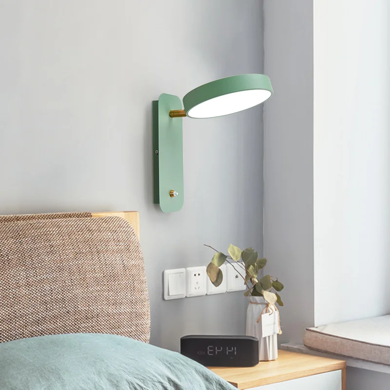 Green/Blue LED Wall Lamp for Hotel Guest Room Child Kid Porch Indoor Lighting with Switch Reading Wall Fixture