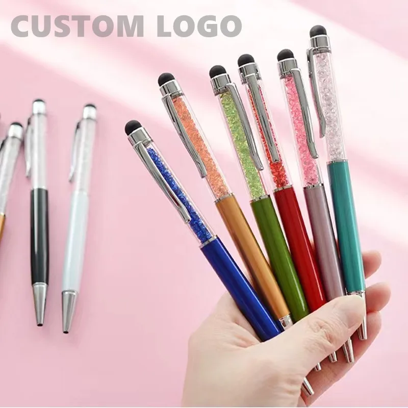 2Pcs Crystal Pen Diamond Ballpoint Pens Stationery Ballpen Stylus Pen Touch Pen Oily Black Refil Office & School Customized Logo