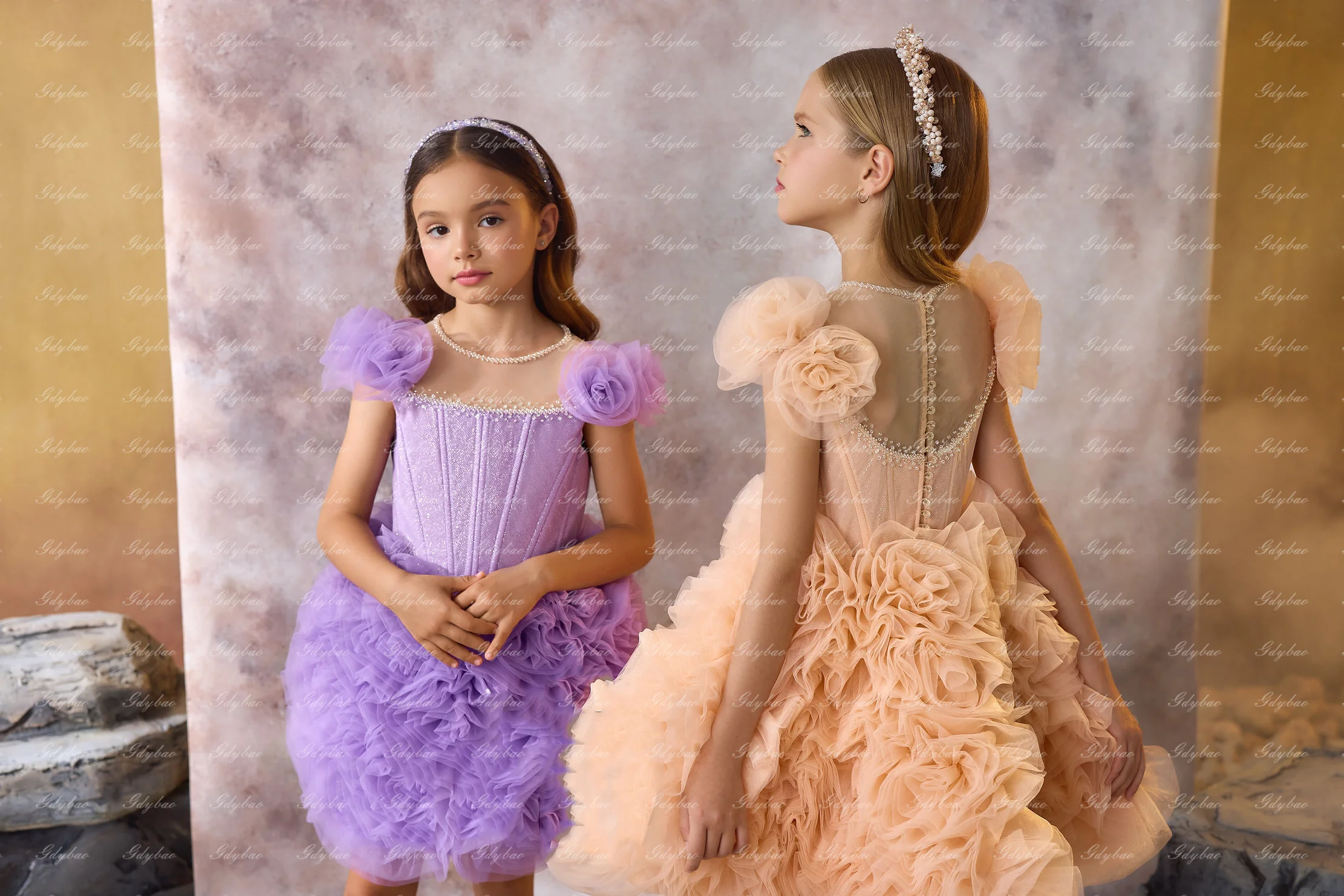 Princess Flower Girl Dress For Wedding Sparkling Tulle Puffy Beading Sequin Elegant Child First Eucharistic Birthday Party Dress