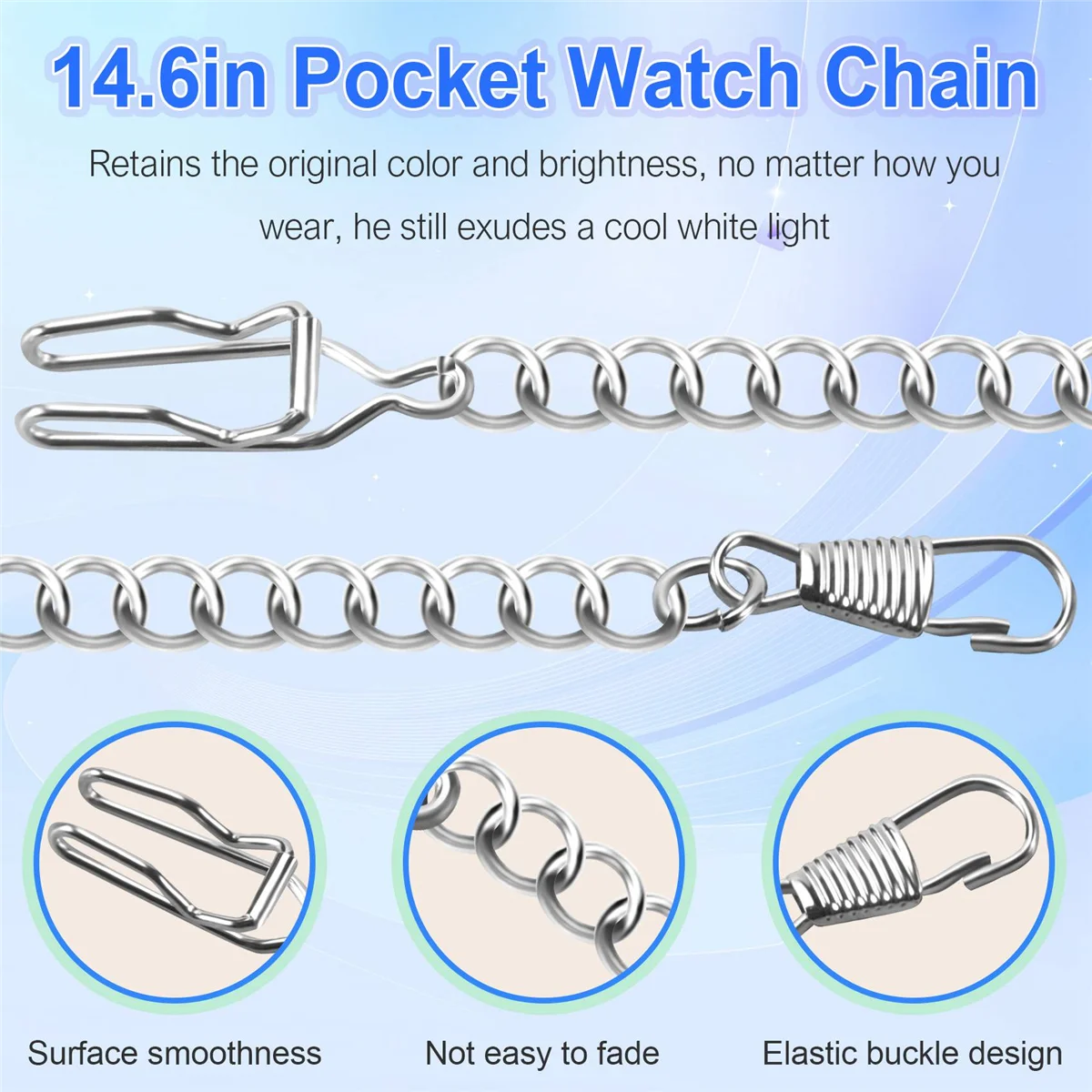 Corrente de relógio de bolso vintage antigo retrô FZFZ prata