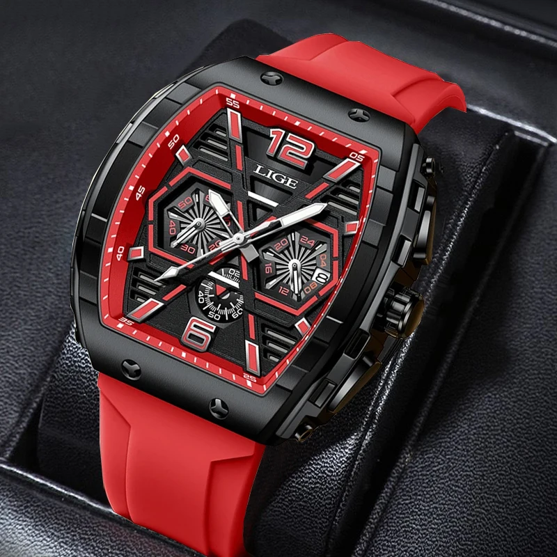 LIGE Brand Luxury Man Wristwatch Waterproof Luminous Date Big Men Watches Silicone Chronograph Quartz Men\'s Watch Male reloj