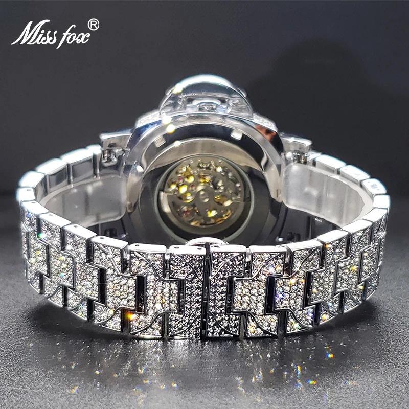 Mechanical Watch For Men Diamond Iced Hip Hop Automatic Watches Big Wrist Skeleton Movement Wristwatches Unique Dropshipping