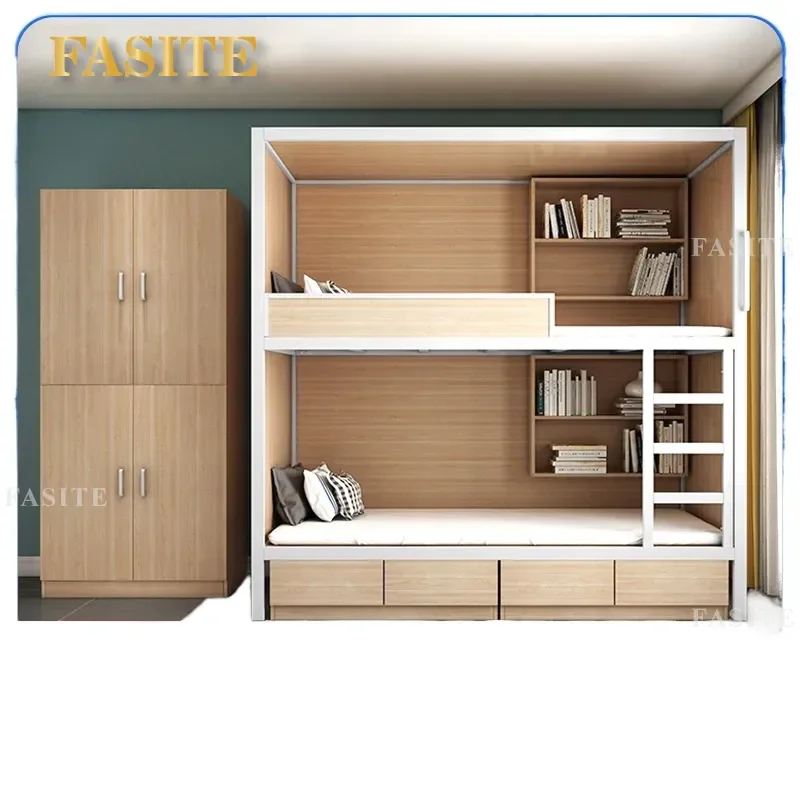 For School Dormitory Hotel Youth Hostel Solid Wood Space Capsule Bunk Bed High Low All-inclusive Design Space Saving Durable