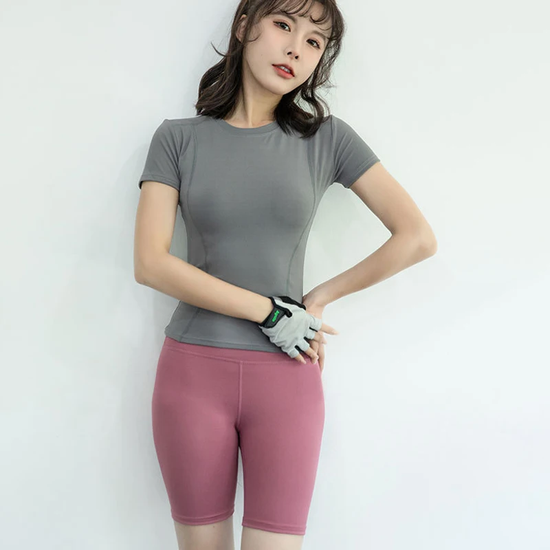 Dames Sport Yoga Tops Broek Strak Gym Running Suit met korte mouwen Sneldrogend trainingspak Sportkledingpak