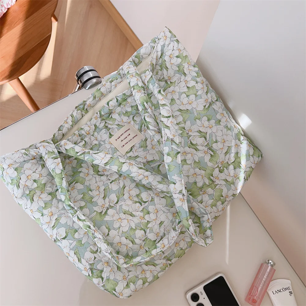 

Tote Bag Polyester Flower Cotton Tote Bag Canvas Thickened Sweet Floral Handbag Soft Underarm Bag Cloth Shoulder Bag Shopping