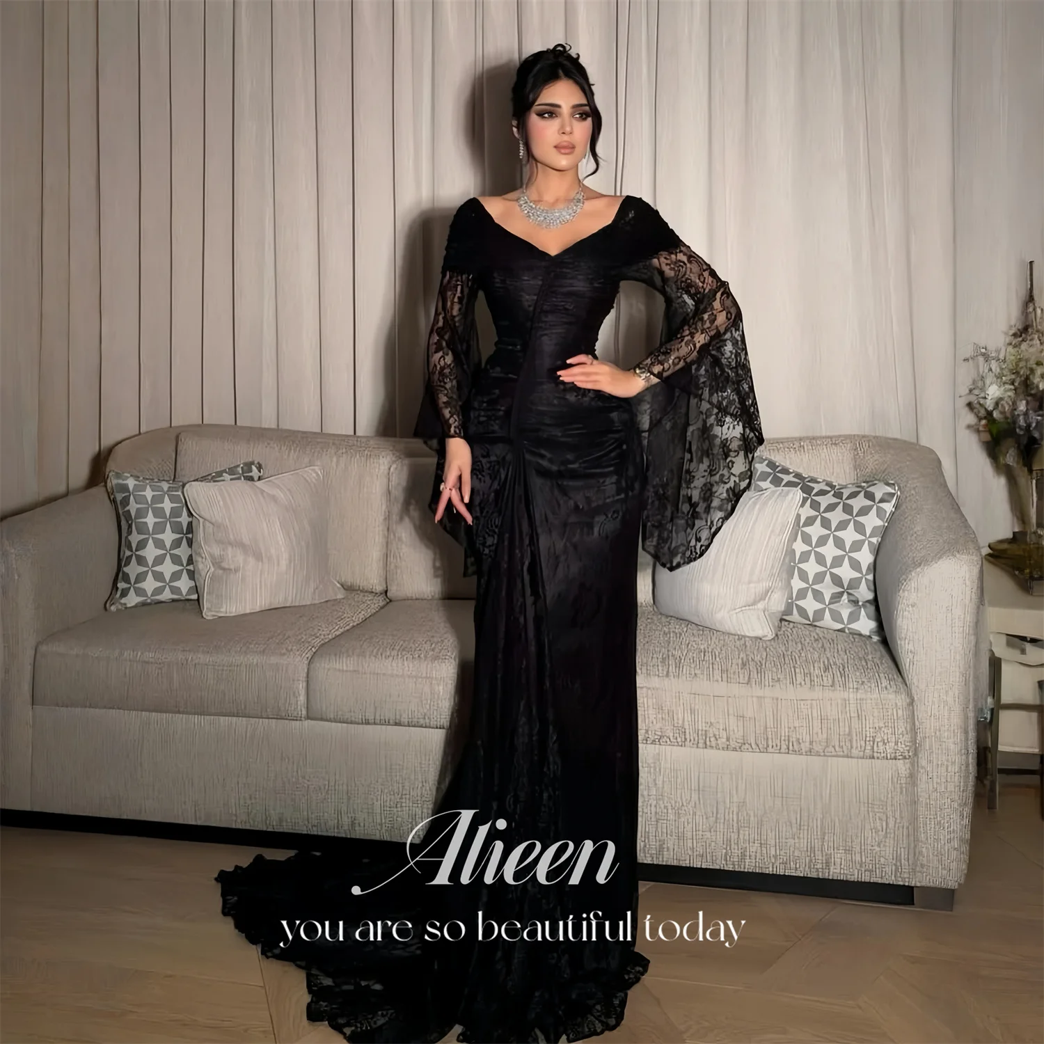 

Evening Dress Women European Black Lace Mermaid Elegant Formal Events Aileen Long Floor-Length 2026 Customized Robes de Soirée
