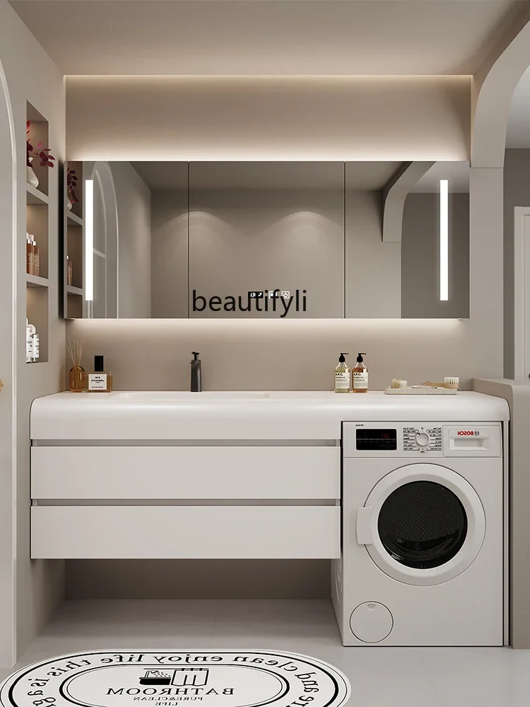 MM45 Washing Machine Companion All-in-One Cabinet Stone Plate Seamless Bathroom Cabinet Combination Bathroom Table