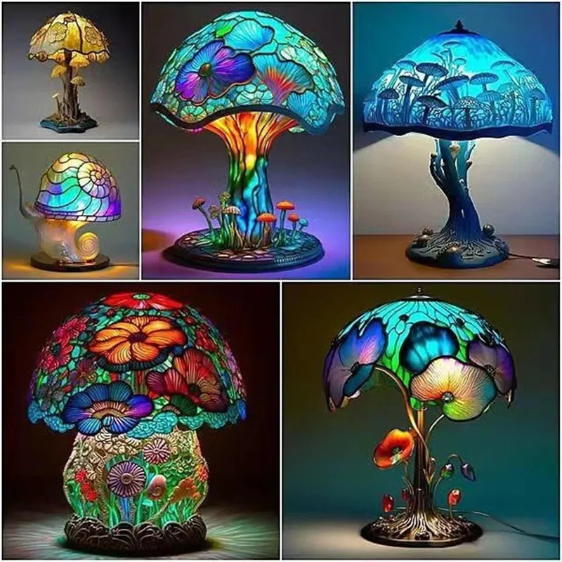 LED Colorful Mushroom Desk Lamp Luminous Home Decoration Ornament European Countryside Style Desktop Ornament Bedside Nightligh