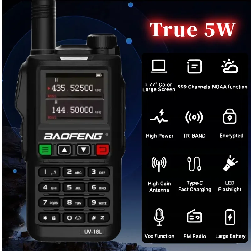 Baofeng-Portable Walkie Talkie, UV18, 10Watts, VHF, UHF, Six-Bands, Wirless Copy, Frequency NOAA, Type C Charger, Two Way Radio