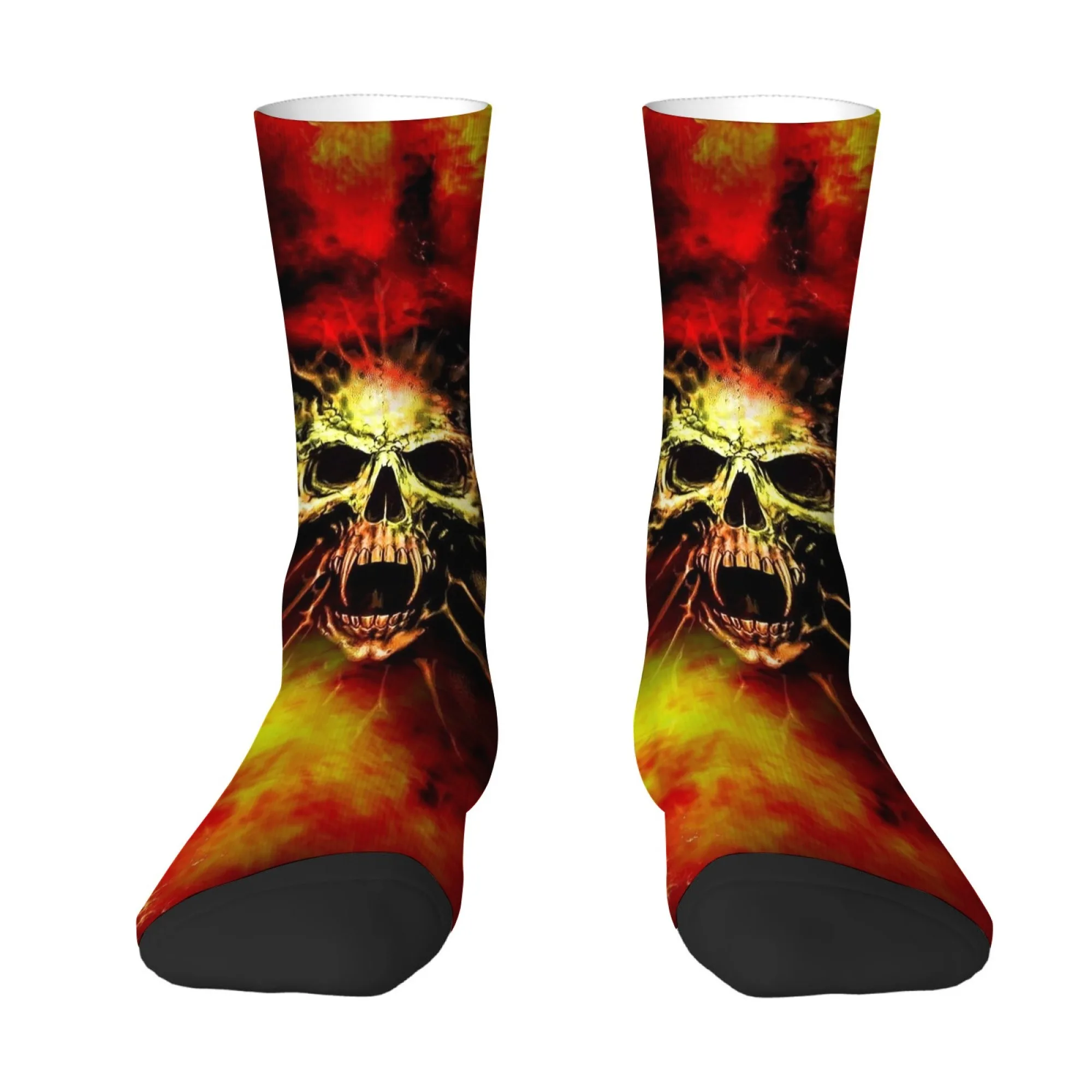 Novel Fun Flame and Skull Print Men's Socks Non-slip Durable Comfortable Socks Quirky Fashionable Hip-hop Fun Sports Socks