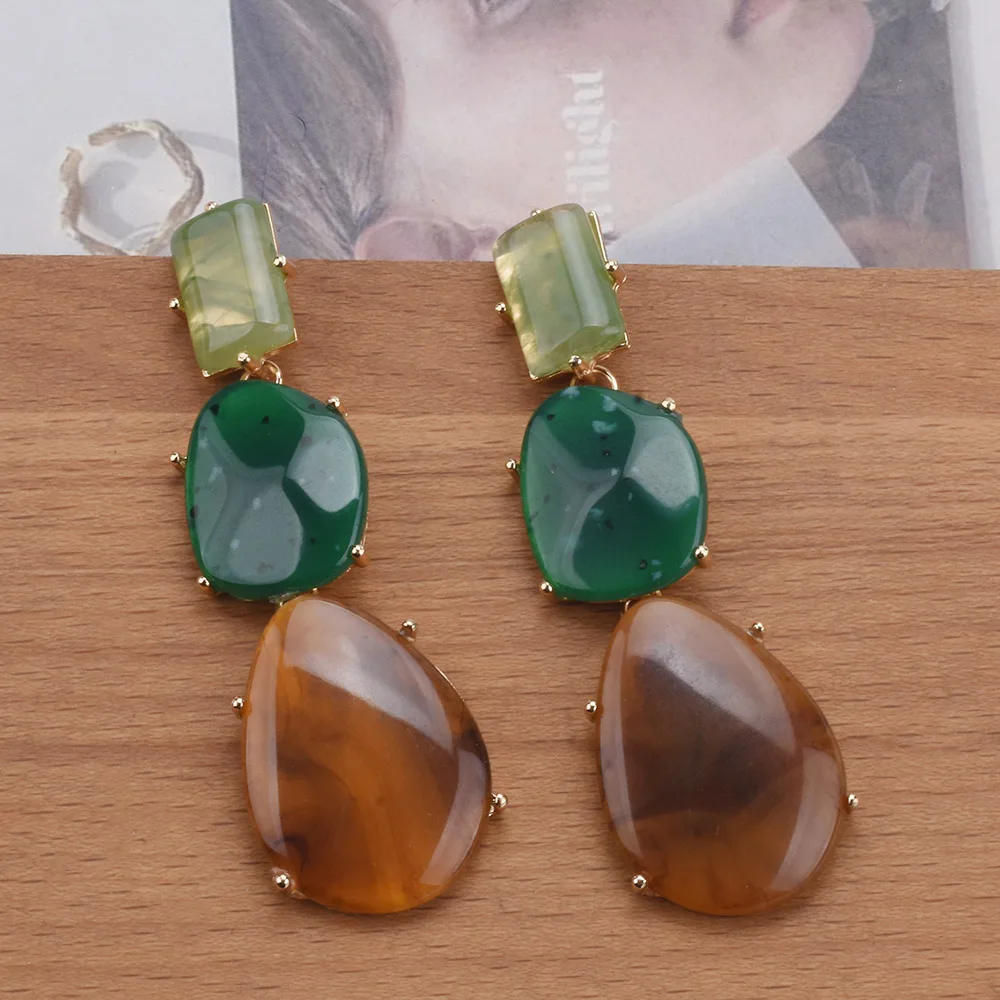 2026 جديد البوهيمي العرقية خمر الراتنج قطرة الماء أقراط النساء الهندي بيان الذهبي المعادن طويلة استرخى أقراط مجوهرات #6