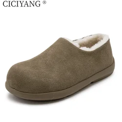 CICIYANG 2025 Flat-soled Women's Winter Shoes Plus Velvet Warm Female Shoes Large Size 35-40 Casual Big Toe Shoes Women