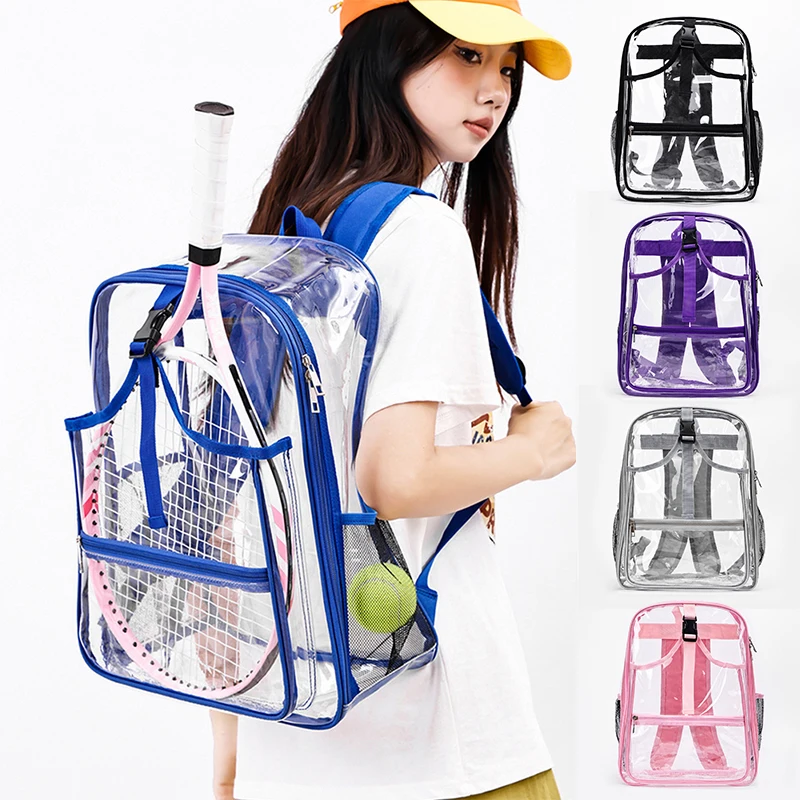 

Transparent PVC Sports Backpack Tennis Racket Bag Gym Shoulders Bags Professional Badminton Fitness Packs Pickleball Rucksack