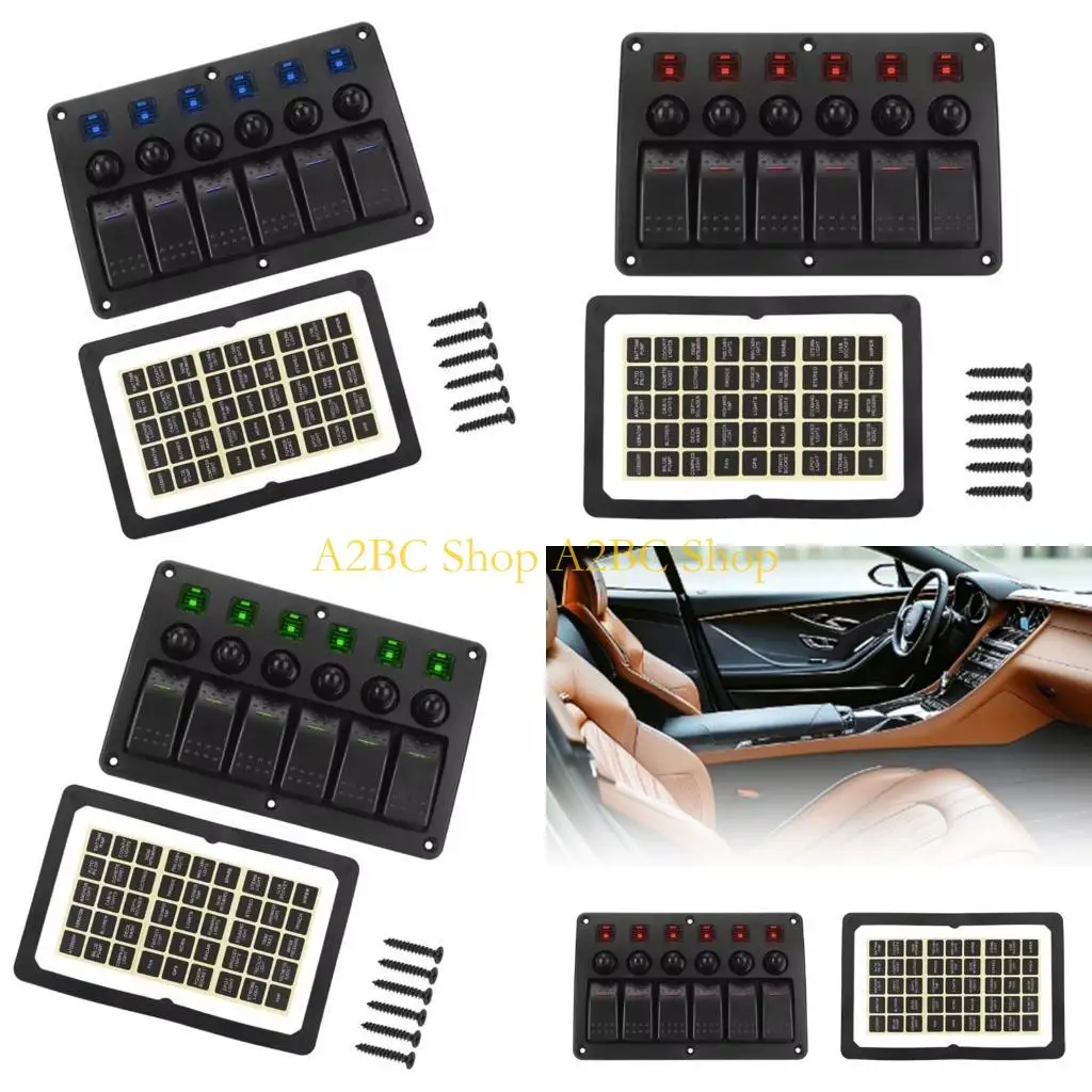 A2BC Toggle Switches with Light & Sticker On Off Switches Panel for Car 6 Gang Rocker Switches Panel Waterproof