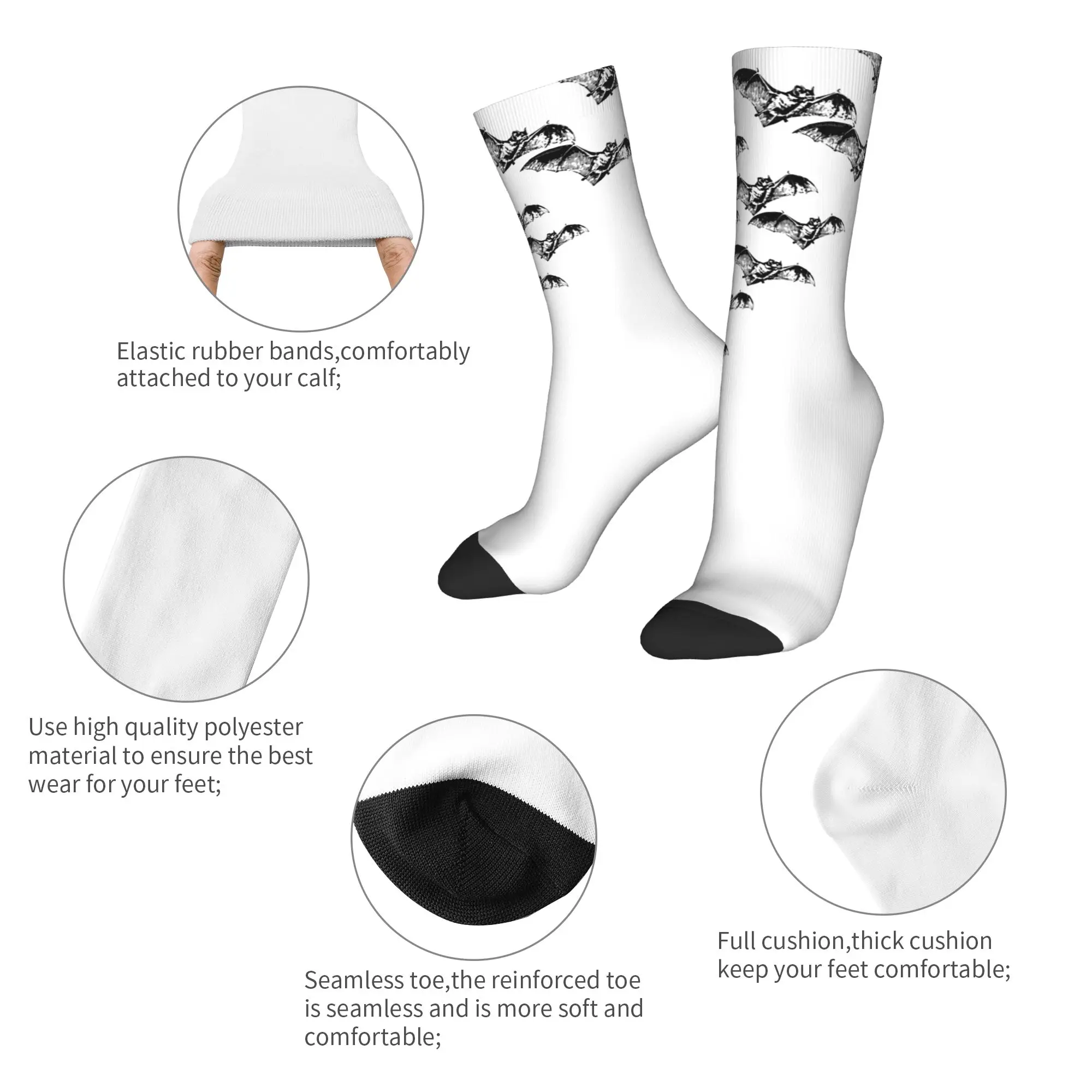 New Male Men Socks Harajuku Scary Flying Bats Bat Spooky Sock Polyester  Graphic Women's Socks Spring Summer Autumn Winter