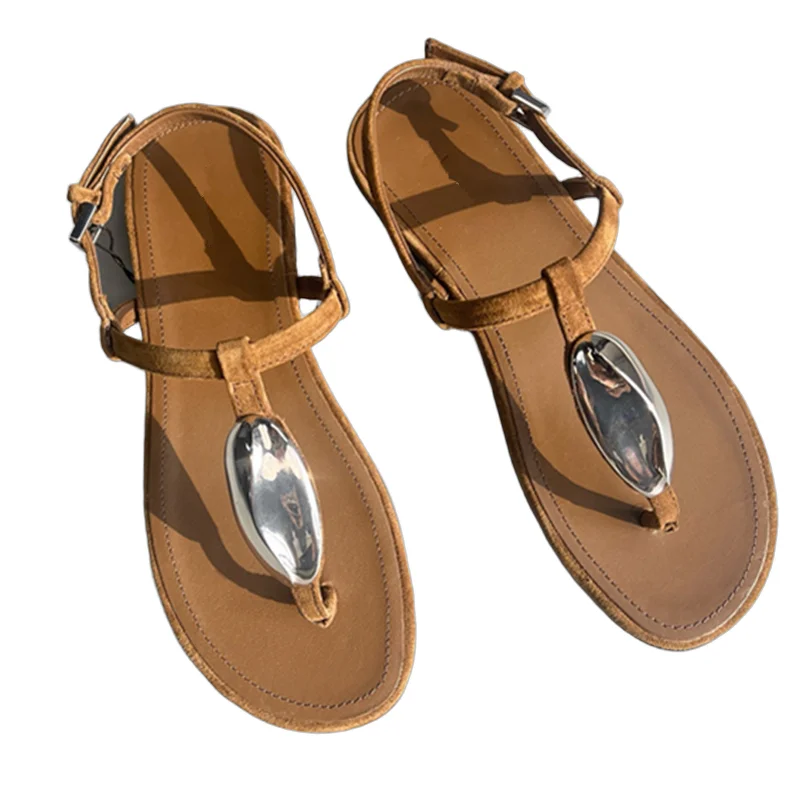 

Withered French Vacation Style Sandals Shoes Women Sandalias De Mujer Summer Minimalist leather Flats Roman Sandals Shoes