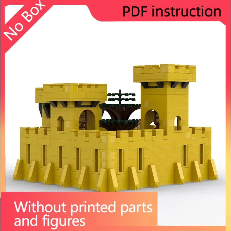 Briques de château jaune classiques de noël, forteresse militaire médiévale, blocs d'architecture de chevalier plus fort, château de briques modulaires moc