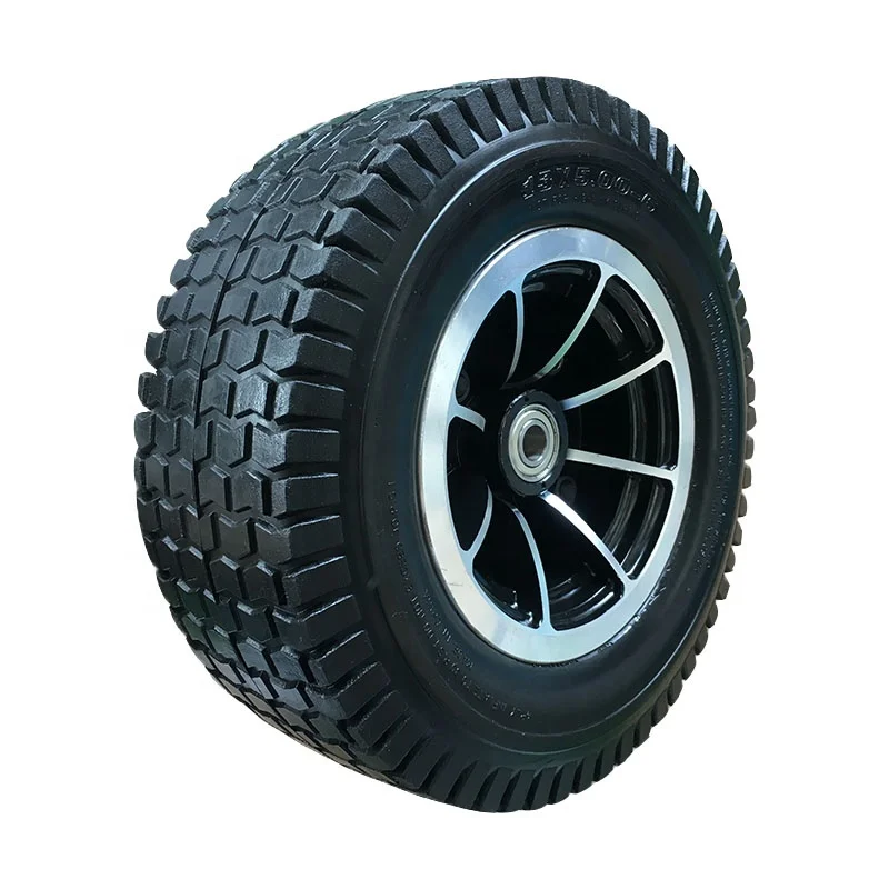 

hot sale 13x5.00-6 puncture proof PU foamed tire for lawn mower with aluminum rim and ball bearings