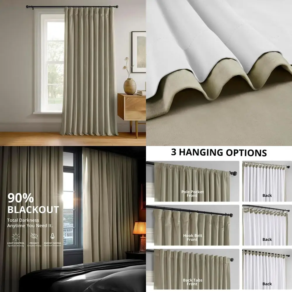 

Термоизолирующие светонепроницаемые шторы, 100x84 дюйма, цвет холодный беж, для гостиной и спальни
