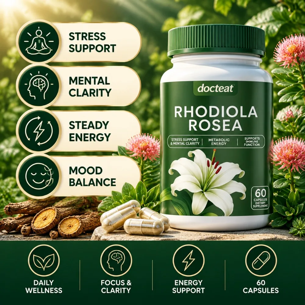 Rhodiola Rosea Capsules 60 Count Root Extract with 3% Salidrosides 1% Rosavins Herbal Supplement for Energy Focus and Mental