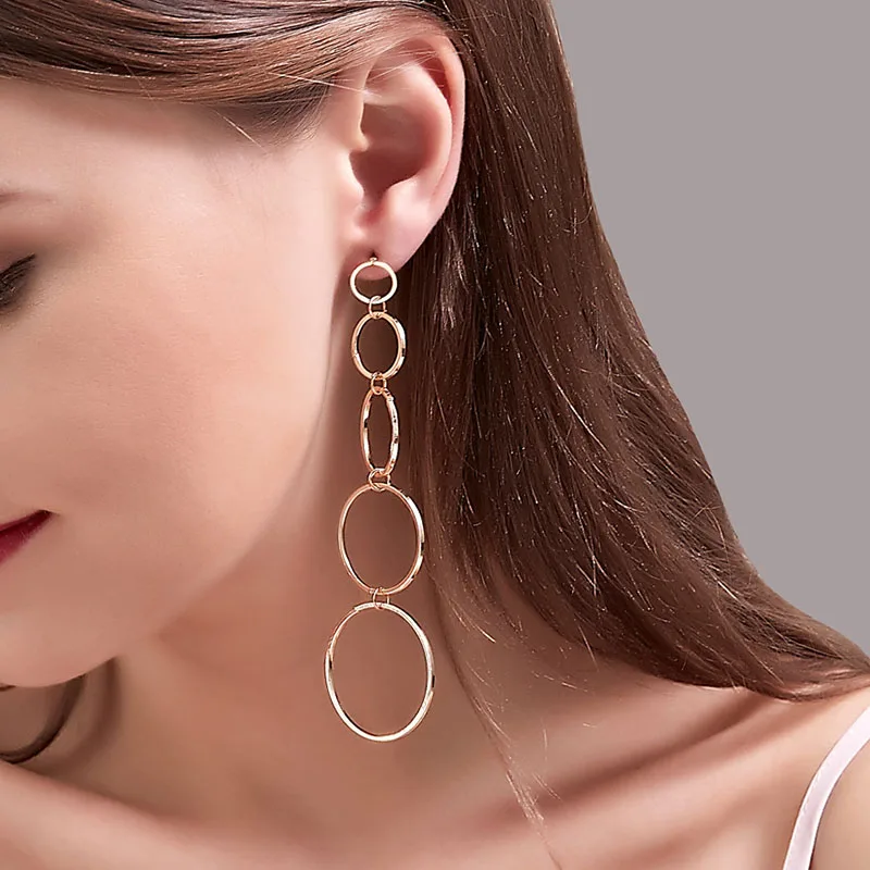 New Earrings Multi-layer Circle Tassel Earrings For Women Long Earing Exaggerated Circle Earings Gold color Silver Color Earring