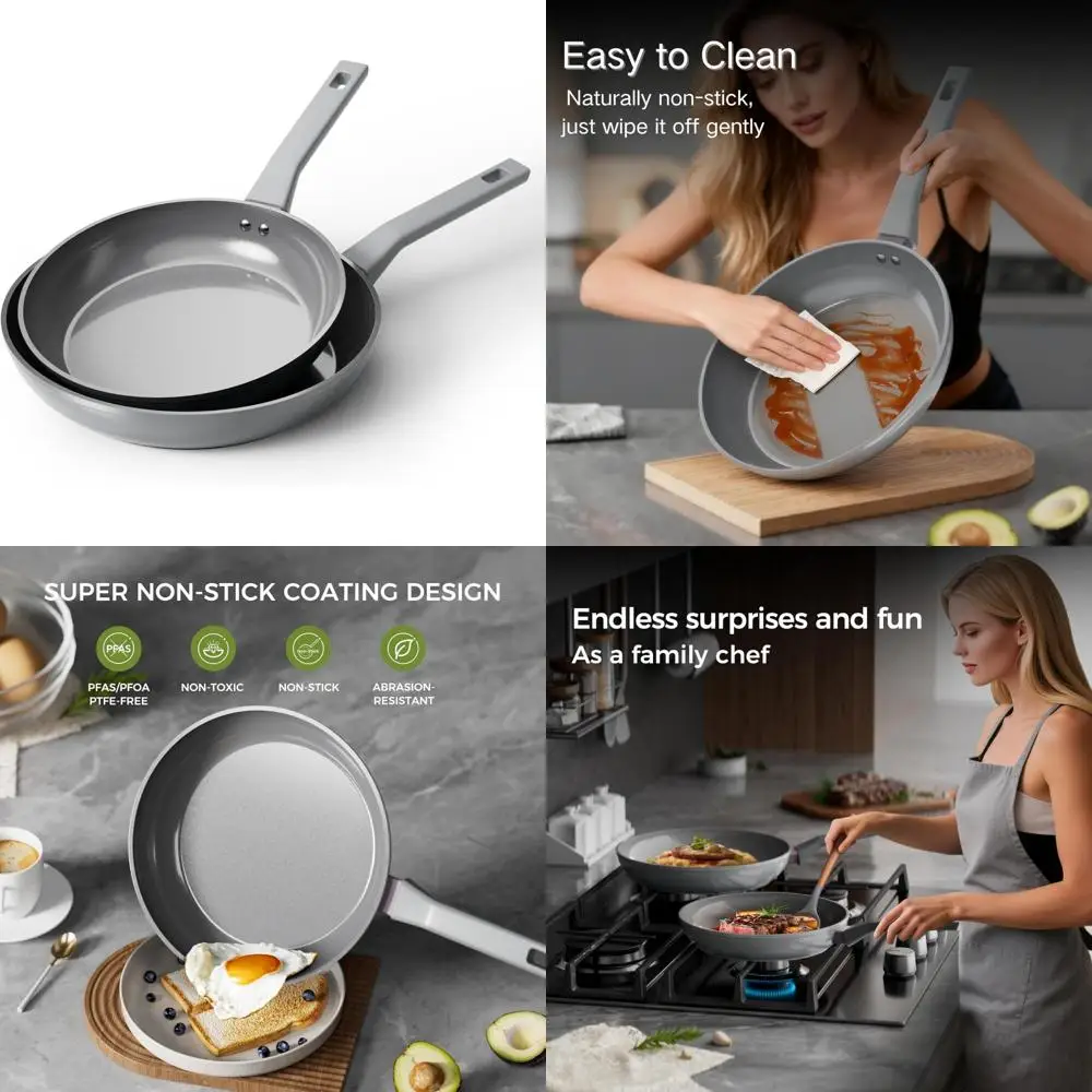 

Набор нетоксичных здоровых керамических сковородок, 10 и 12-дюймовые серые сковороды с антипригарным покрытием, без PFOA и PTFE, индукционные совместимые Cookwa