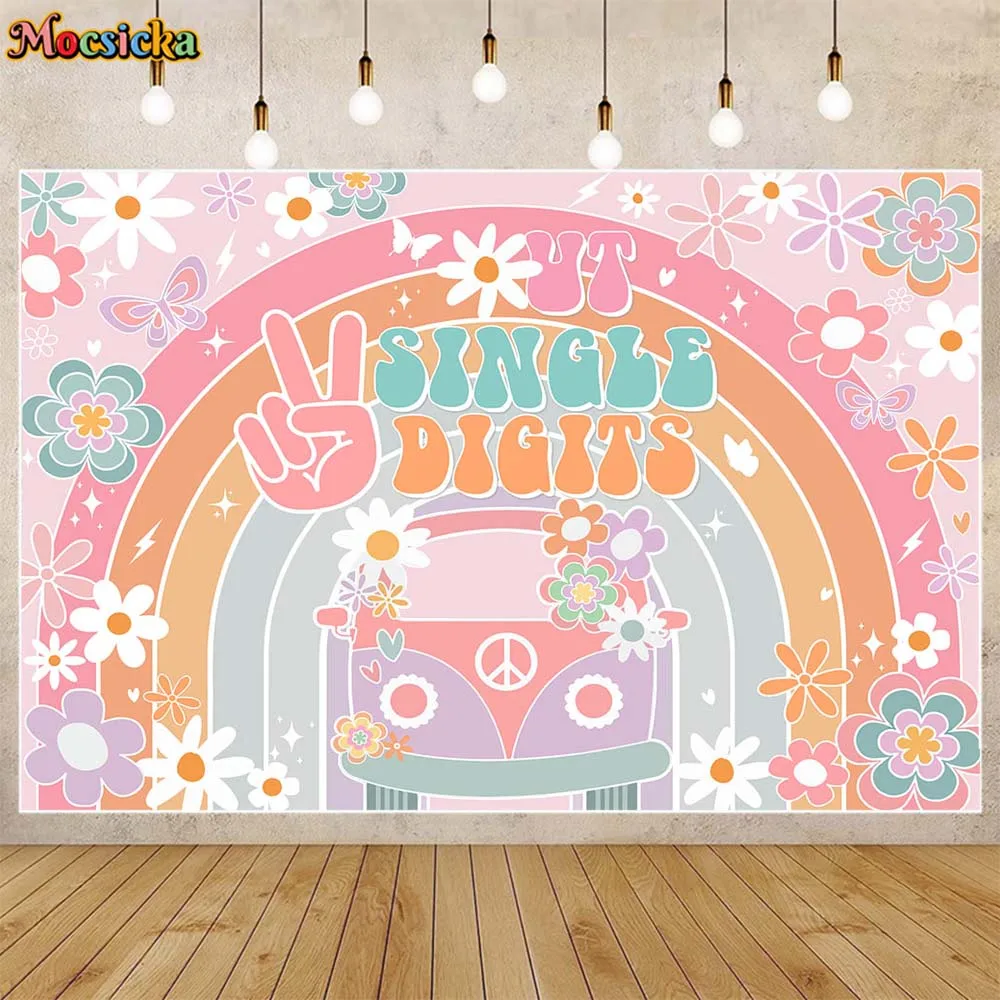 

Mocsicka Out Single Digits 10th Birthday Backdrop Daisy Boho Rainbow Flower Kids Birthday Party Decor Photo Background Photocall