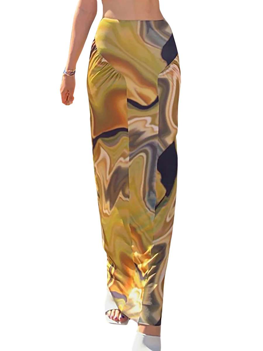 Women s Stylish Floral Print Skirt High Waist Pleated A-Line Midi Skirt with Vibrant Color Block Design for Fall Season