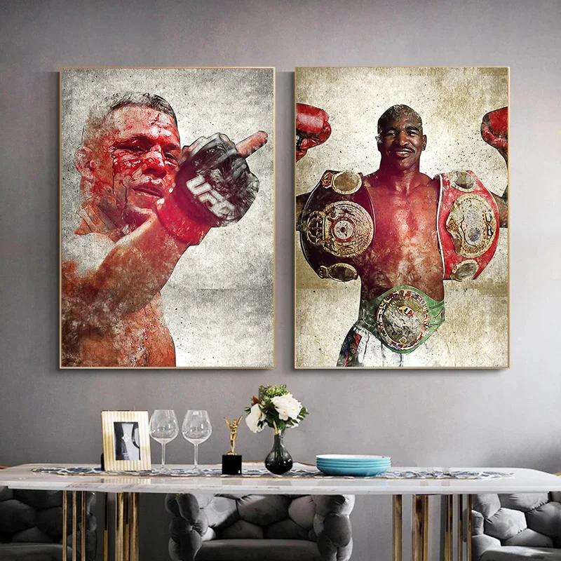 Boxing Legend Figures Abstract Posters, Mike Tyson, Nate Diaz Canvas Painting, Print Wall Art, Inspirational Photos, Room Home D