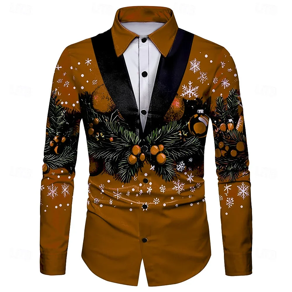 Men's 9-color Christmas Funny Fake Suit 3D Printed Shirt Long-sleeved Lapel Shirt Holiday Party Holiday Outdoor Top Shirt