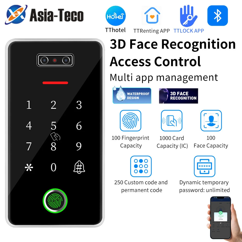 TTLOCK Biometric 100 face 100 Fingerprint Access Control Keypad supports G2 Gateway TTHotel TTRenting M1 RFID Reader Door Opener