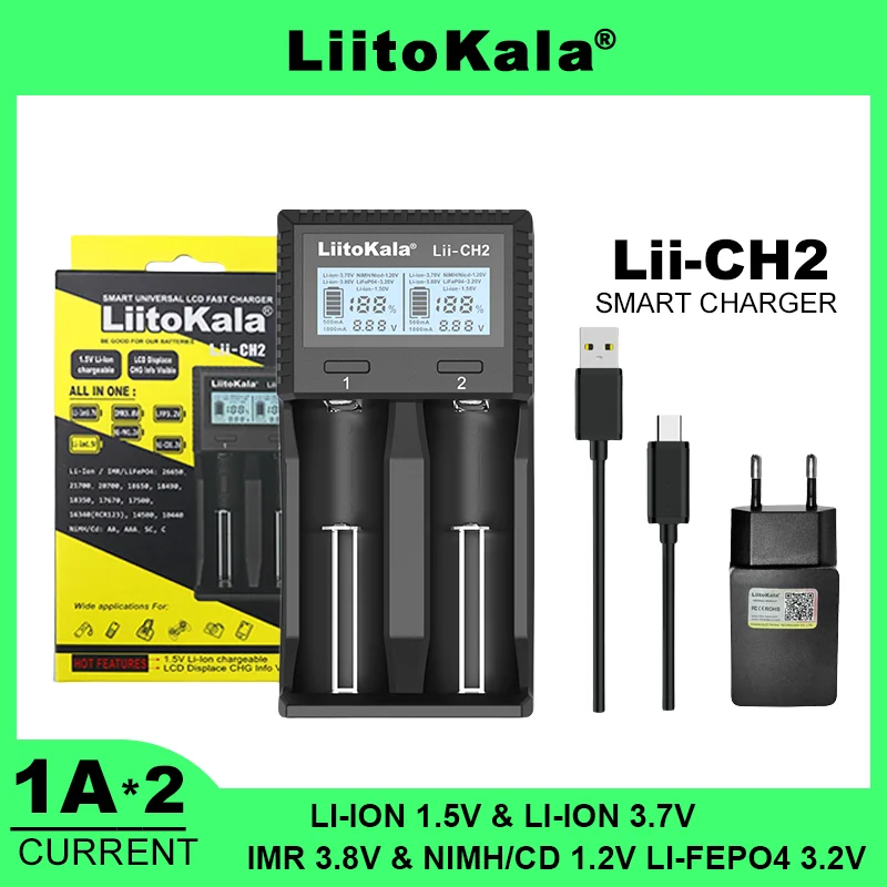 LiitoKala Lii-ND4 Lii-CH2 LCD Display and Test Battery Capacity 9V Batteries NiMH/Cd 1.2V AA AAA Recharge Bateery Charger