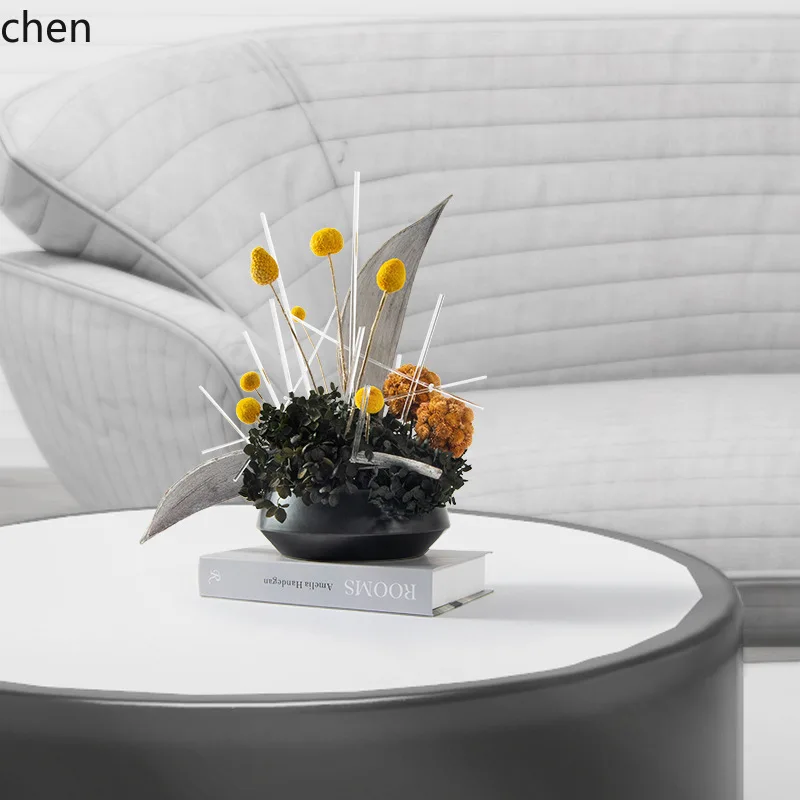 YFY New Chinese Style  Style Dried Flower  Potted Plant Artificial Floral Art  Model Room  Coffee Table Flower Stand Ornament