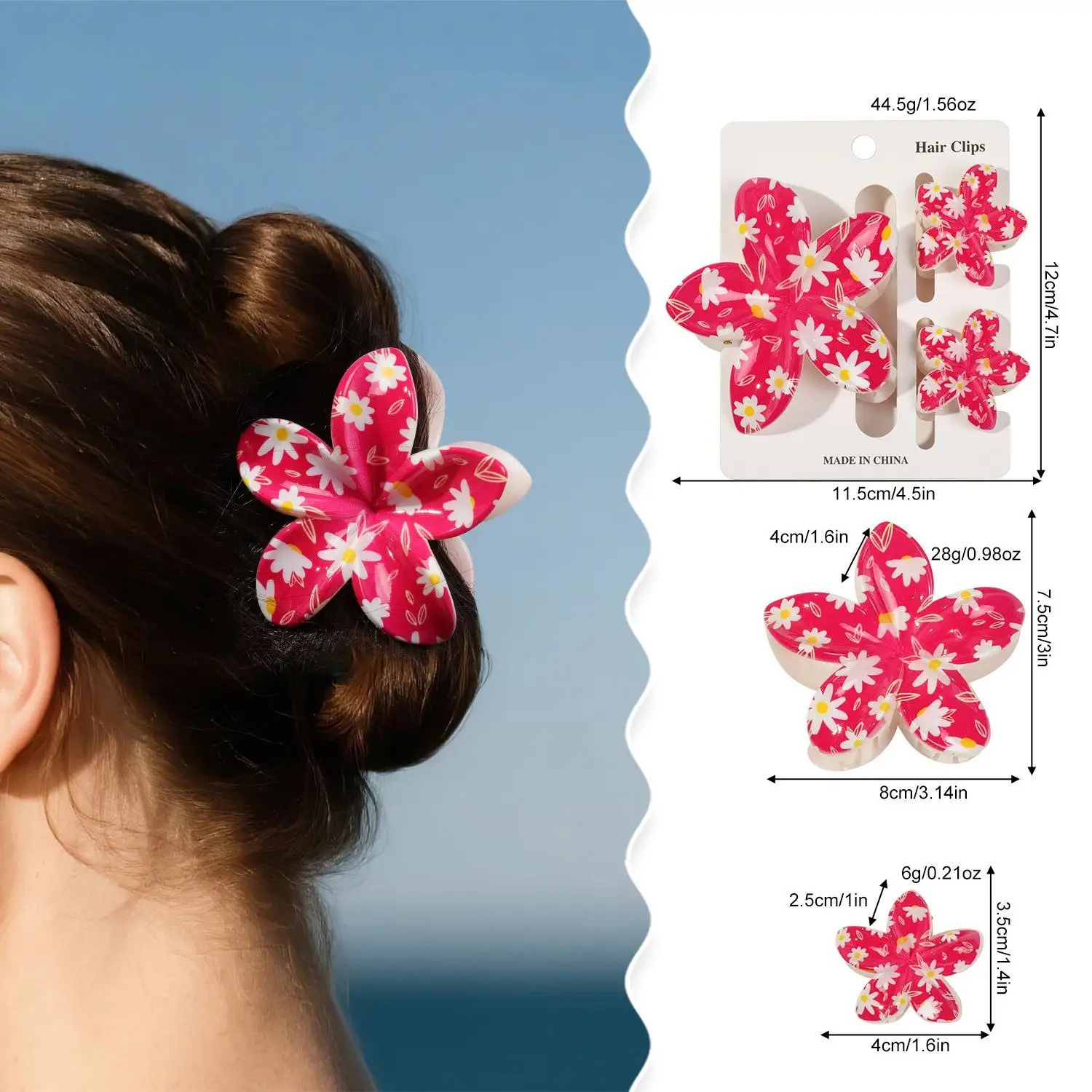 

3 шт., разноцветные заколки для волос с цветочным принтом и когтями для женщин, милые девушки, большая маленькая заколка в виде акулы, корейские модные аксессуары для волос, подарки