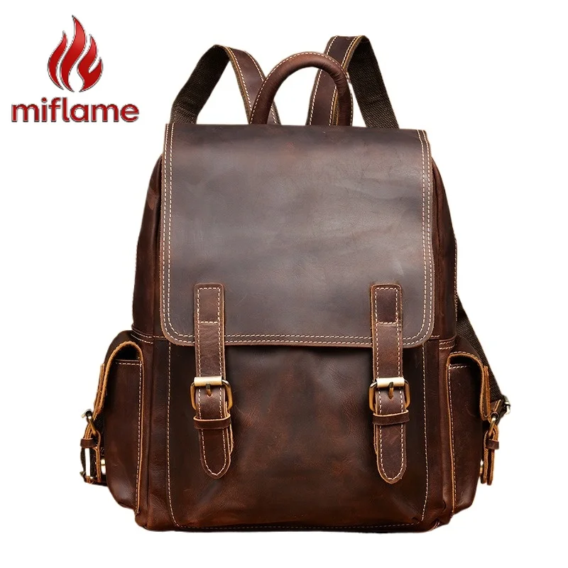 

Vintage Distressed Leather Backpack for Men Large Capacity Magnetic Buckle Flap Travel Commuter Laptop Bag