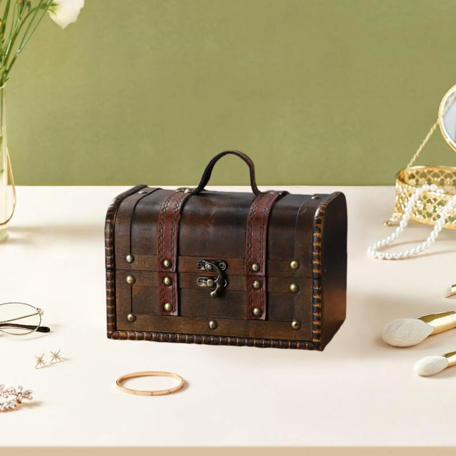 

Wooden Jewelry Box Organizer Treasure Chest Case Trinket Keepsake Storage