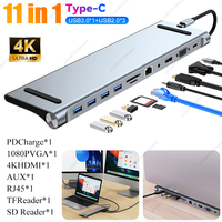 11 in 1 USB C 3.0 Hub Type C Laptop Adapter to 4K HDMI-Compatible VGA RJ45 Lan Ethernet SD/TF Card 87W PD Dock Station Splitter