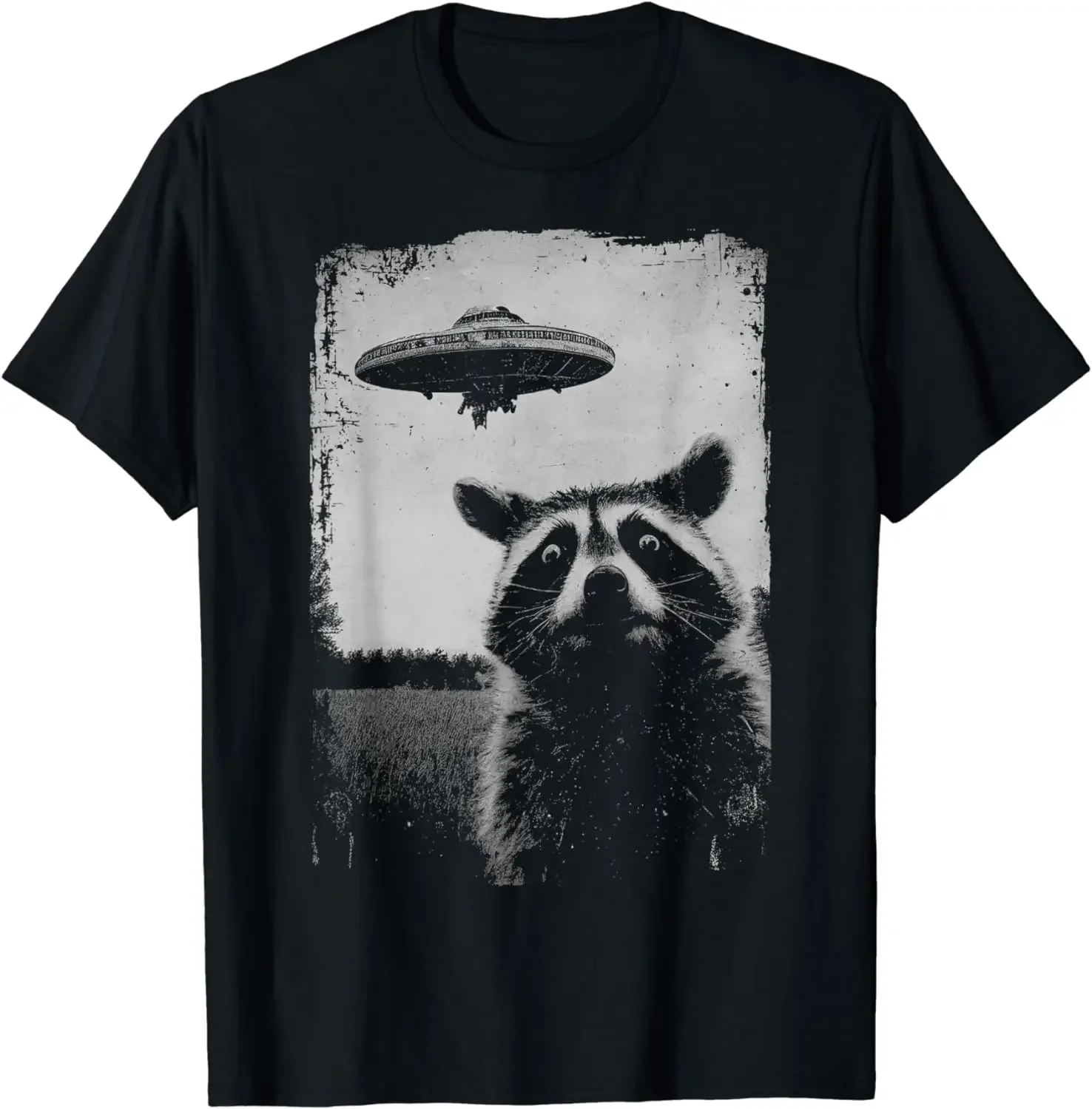 

Weird UFO Raccoon Alien T-Shirt Funny T-shirts Custom Printed Shirts Women Men Clothing Tops Tees