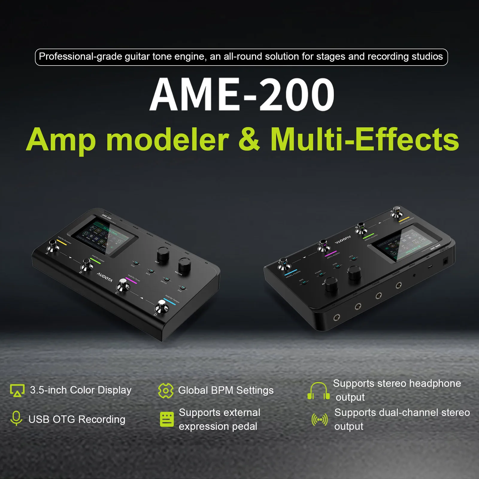 Audota Ame-200 Guitar Processor with Built-In Tuner, 50 Drums