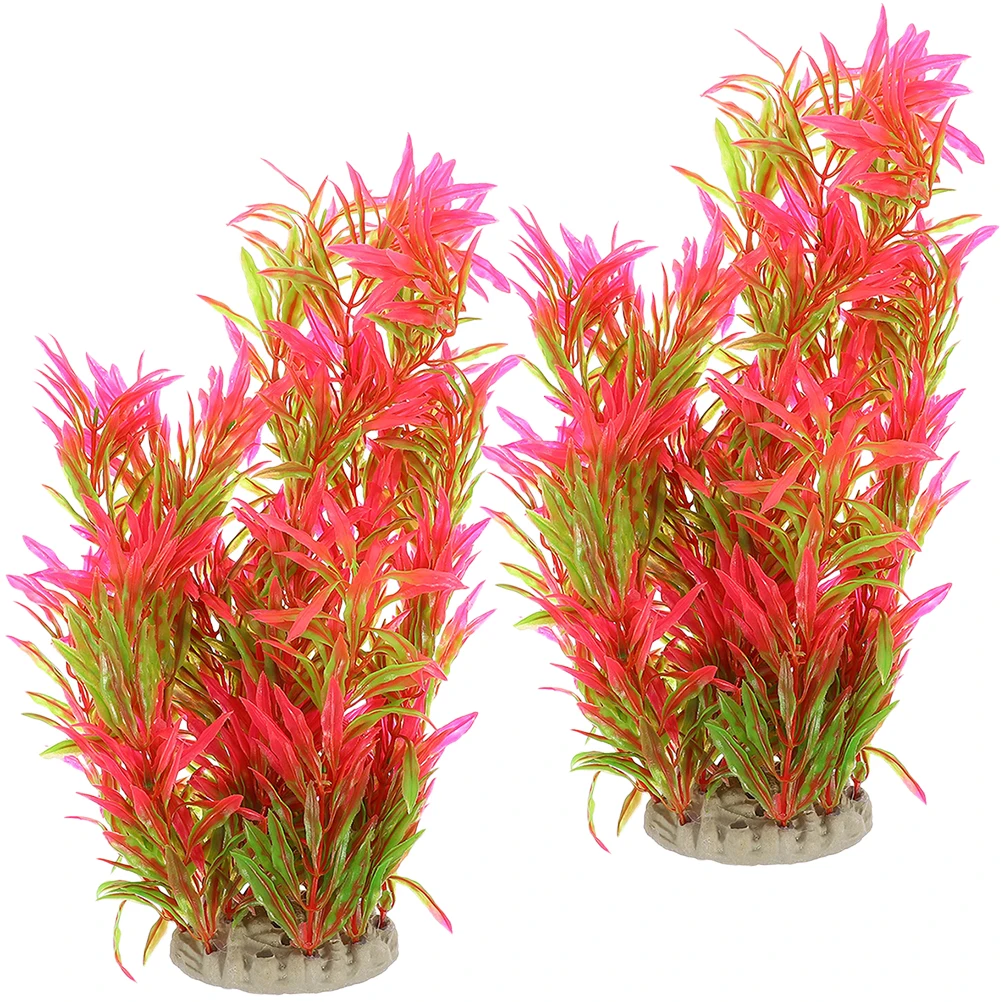 

2Pcs Plastic Aquatic Decoration Lifelike Green Plants for Fish Tank Reptile Terrarium Cage Large Fake Accessories