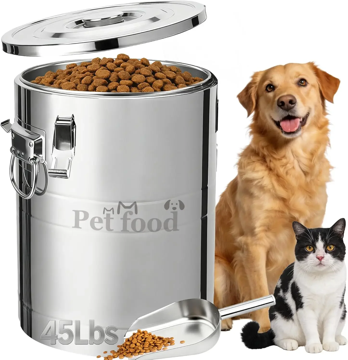 

Stainless Steel Dog Food Storage Container With Scoop For Cat Bird Seed Rice Grain Kitchen Pantry