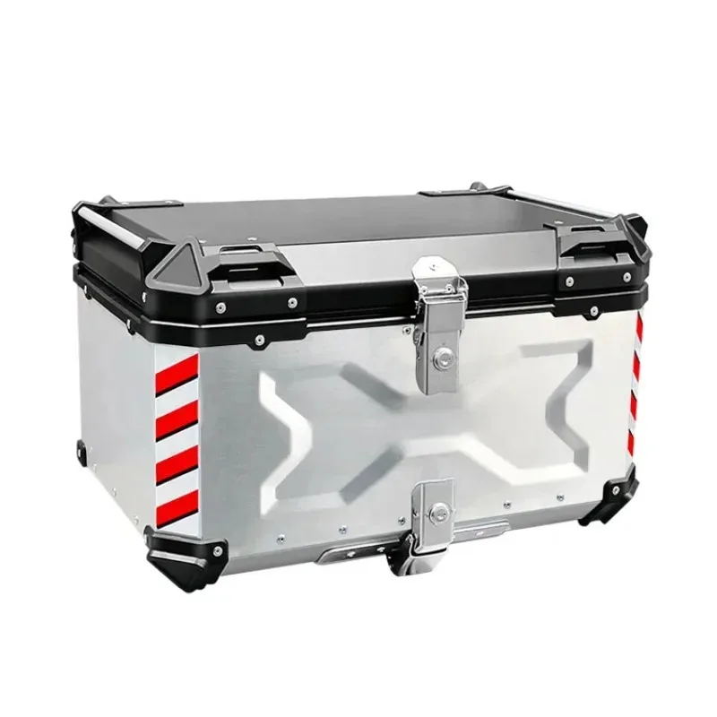 Factory Hot Selling 85L Silver+Black Motorbike Delivery Box Big Top Case Motorcycle Aluminum Alloy Tail Box