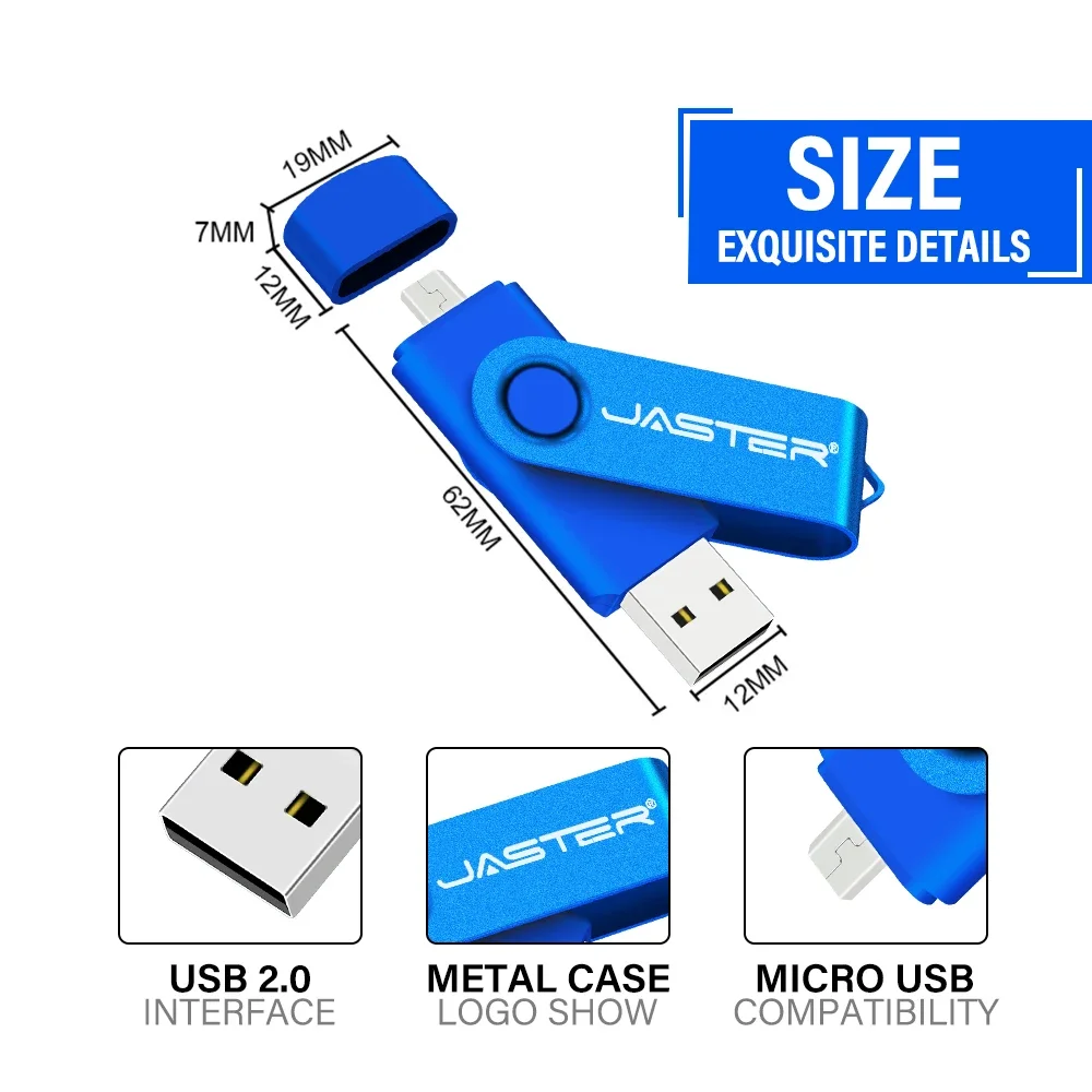 USB 2.0 Flash Drive OTG Pen Drive 2 IN 1 Memory Stick Rotatable Pen Drive Key Chain USB Stick Metal Pendrive Colorful U Disk 128