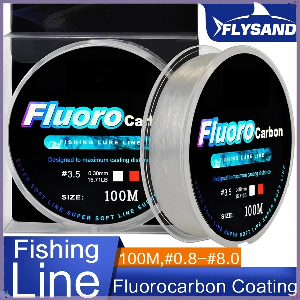 FLYSAND Fishing Line 100M Fluorocarbon Carbon Fiber Monofilament 4.13LB-34.32LB Leader Carp Sinking Line