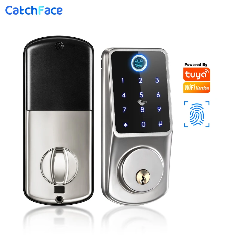 Tuya APP WIFI Automatic Electronic Keyless Deadbolt Smart Door Lock With Digital Fingerprint IC Card Mechanical Key Home